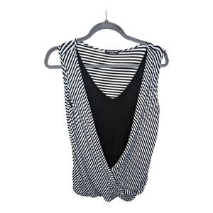 Cha Cha Vente Sleeveless Top Black White Stripes Women's Medium